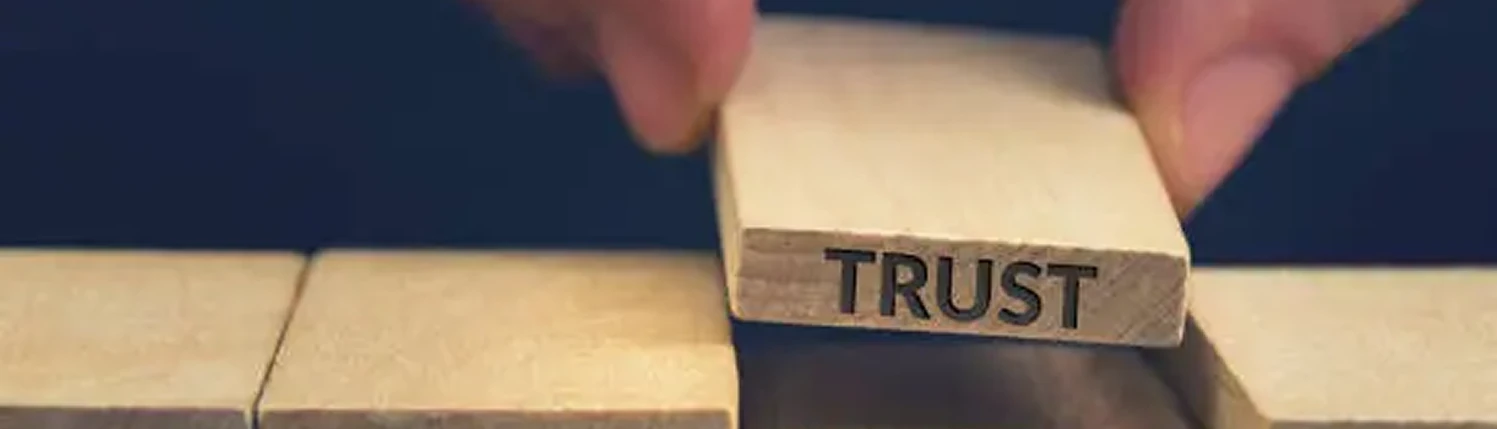 A wooden block with the word trust being placed in a row